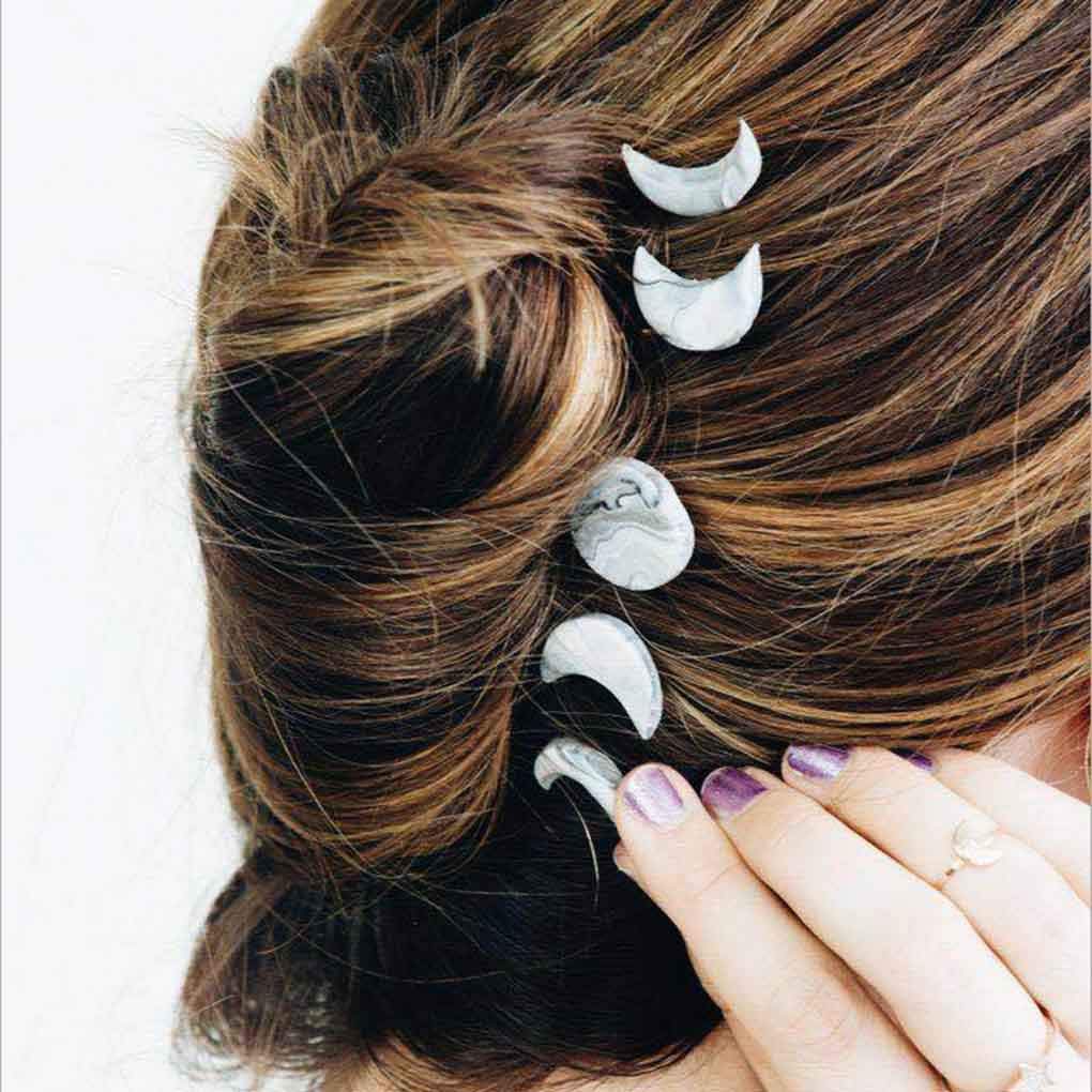 Tgirls Fashion Round Circle Geometric Hair Clip Silver Moon Crescent Hair Pin Hair Accessories for Women and Girls (5Pcs)