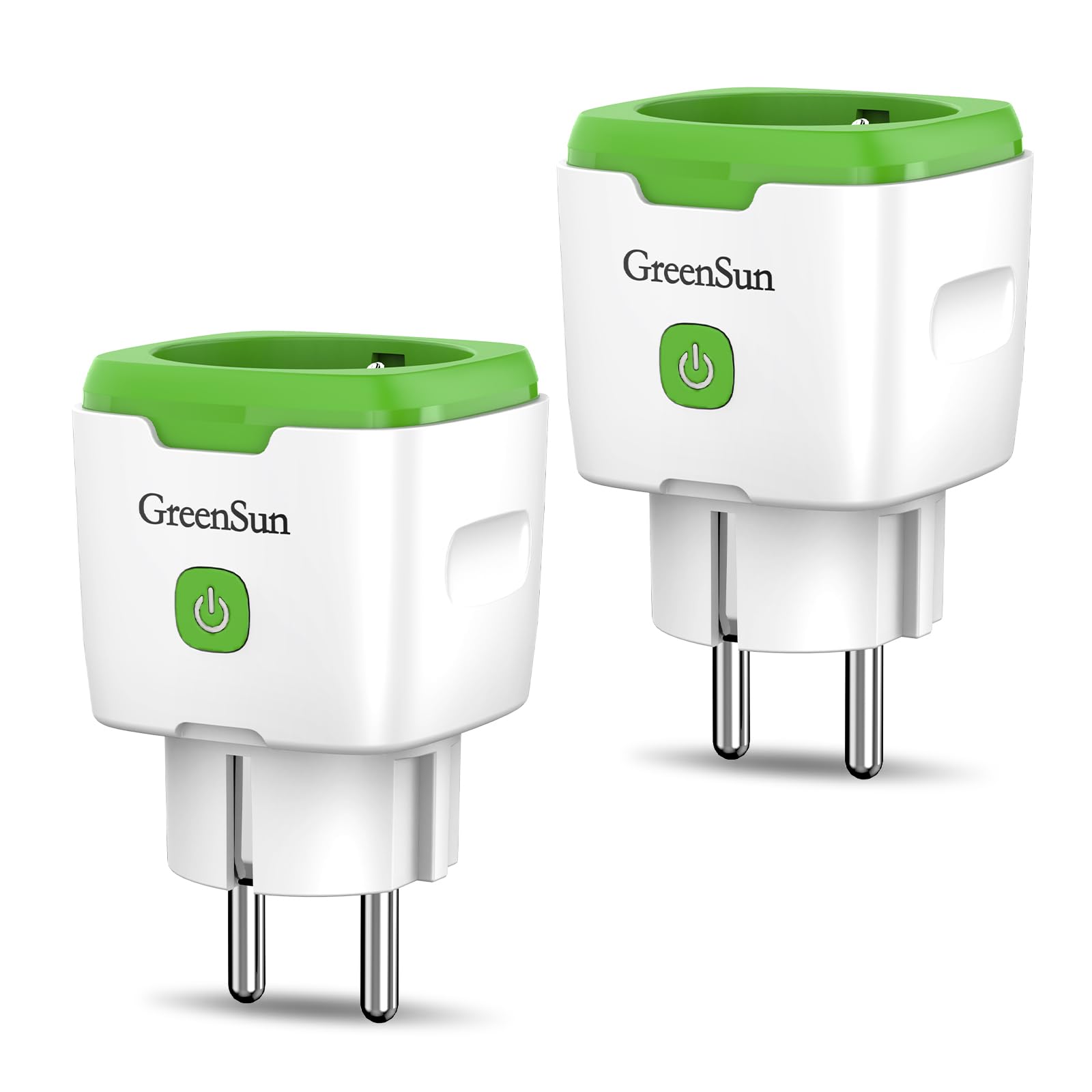 GreenSun Presa Smart WiFi con Monitoraggio Energia, Presa Intelligente 16A 3600W Controllo Remoto, Funcione Timer, Compatibile con Alexa, Google Assistant, 2,4GHz, 2 Pezzi