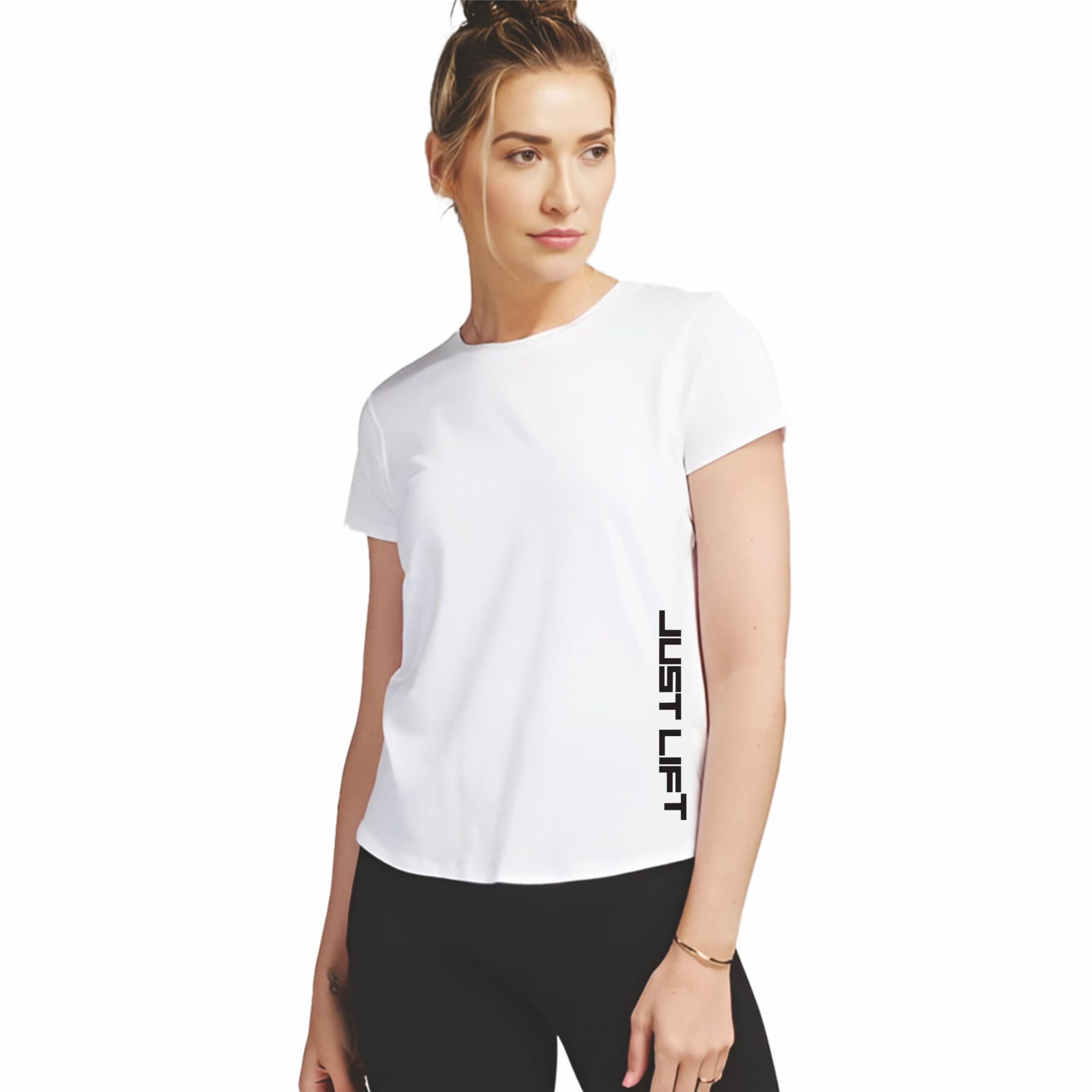 atlies Women's Polyster Round Neck Regular Fit Half Sleeve Justlift Printed Gym Wear T-Shirt | White, Size - S-picture-29