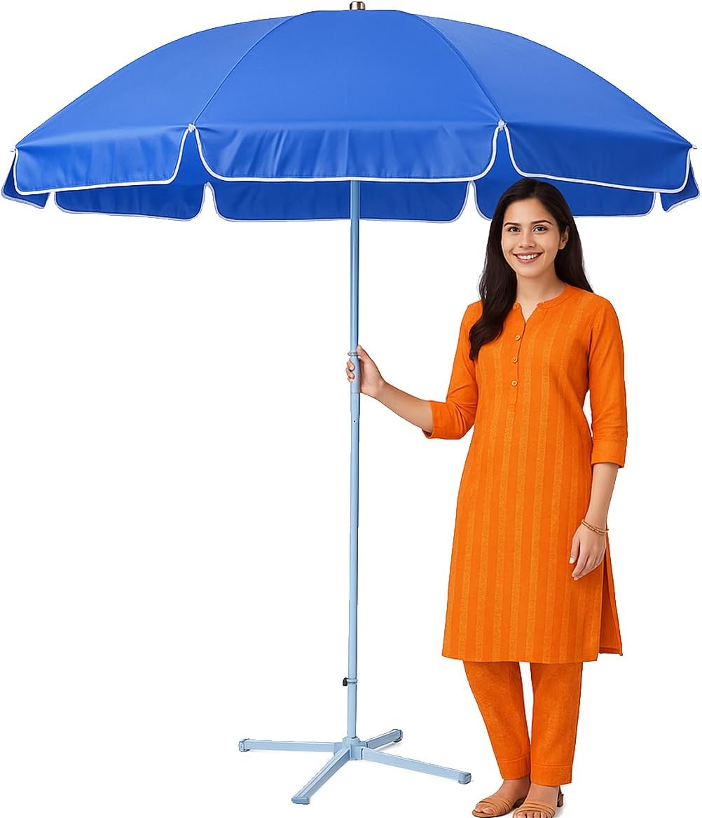 Garden Umbrella With Stand Holder 42in/7ft Outdoor Big Size Waterproof Super Cloth Patio Umbrella (Blue)