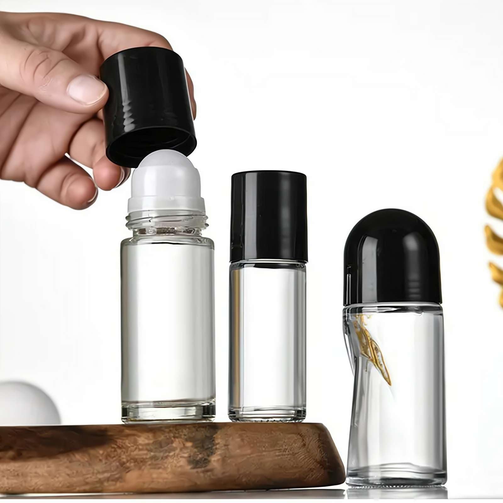 Lot 4 Flacons Roulants Vides Verre 30ml Anti-Fuite Avec Bille - Huiles Massage