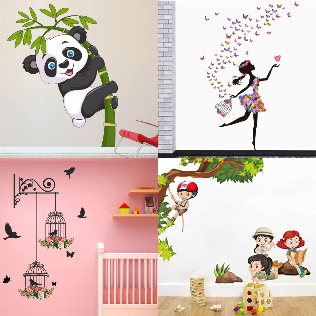 MERICALBaby Panda, Dreamy Girl, Branches and Cages, Kids Activity Wall Stickers for Living Room, Hall, Wall Dcor (Material: PVC Vinyl)