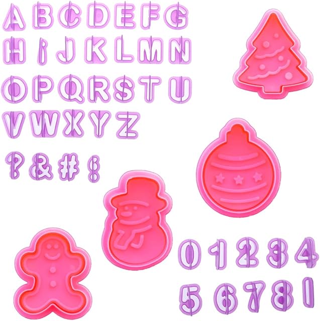 44Pcs Christmas Cookie Cutter Alphabet and Number Cookie Cutter Plastic Letter Icing Cake Decorating Fondant Cutters Mould Tools for Decoration Cupcake Fondant Sugar Craft Cookie Pastry Biscuit