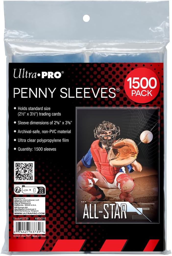 Ultra Pro Penny Sleeves for Trading Cards, 3 Pack of 500 (1500) | Non PVC Acid Free Polypropylene, Fits 2.5" x 3.5" Cards, Supports Up To 35pt Thickness, Helps Reduce Surface Scratches
