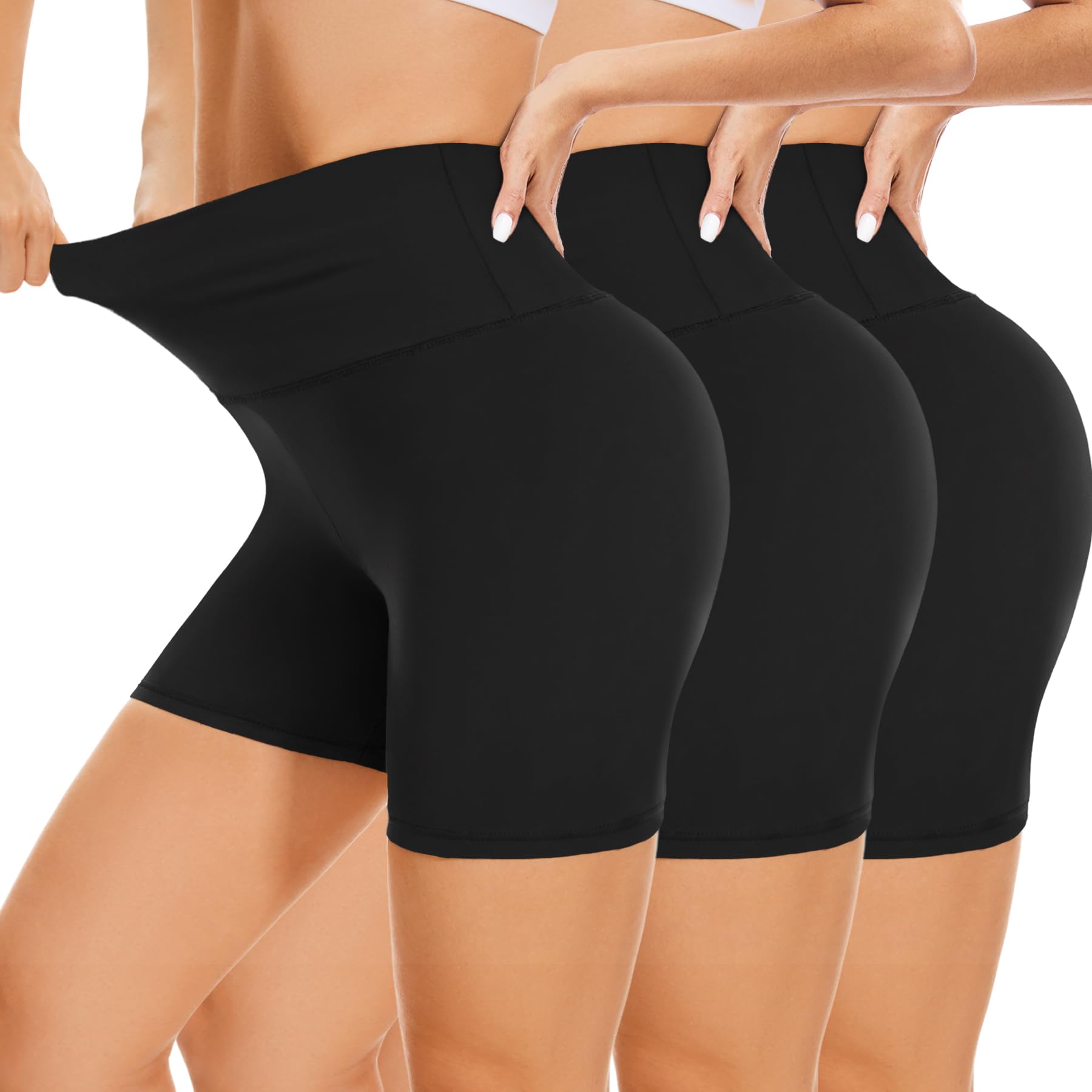 Cycling Shorts Women- High Waisted Biker Shorts Tummy Control Black Yoga Gym Workout Athletic Running Sports Short Leggings UK — view 13