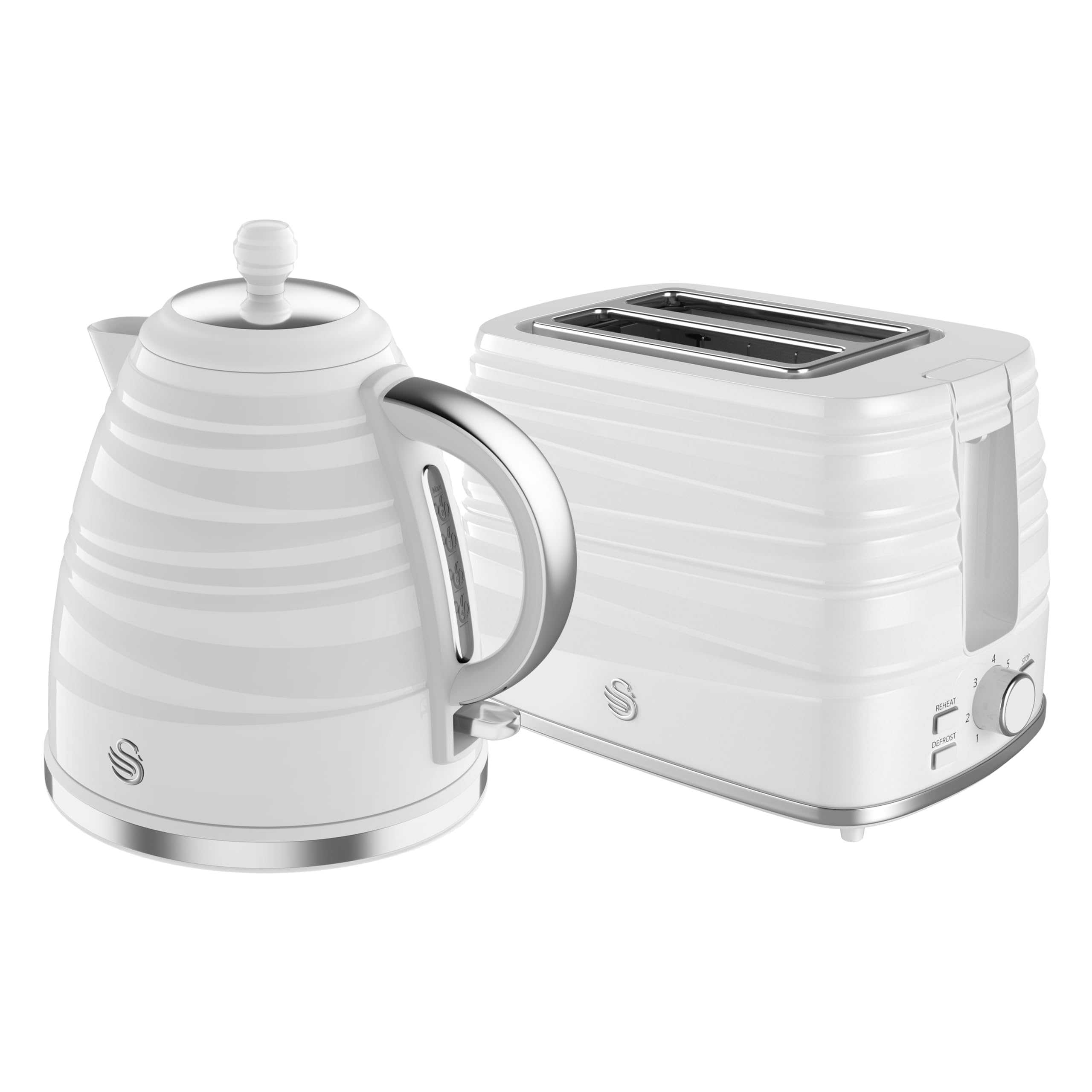 Swan Symphony Kitchen Set, 1.7L Fast Boil Kettle & 2 Slice Toaster, White, SK31050WN, ST31050WN