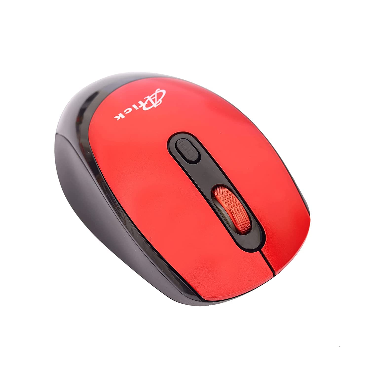 A-Tech W-709 Wireless Optical Mouse, top view, red and black color scheme