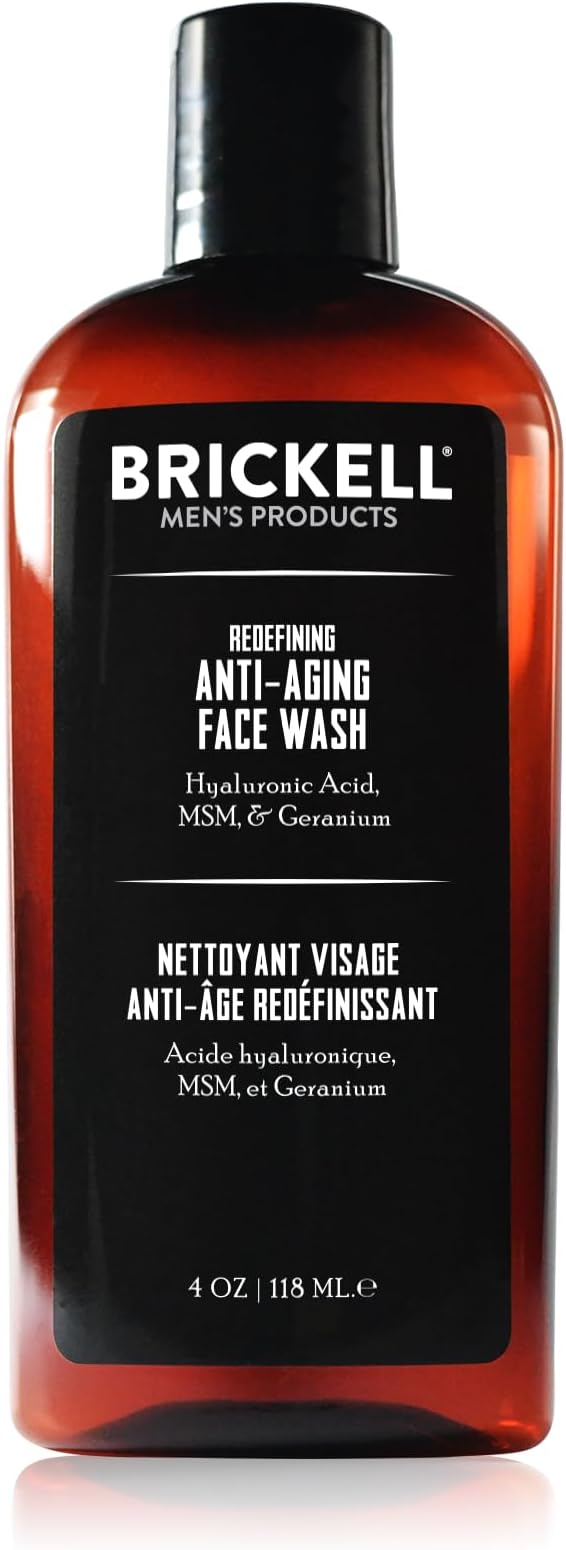 Brickell Men's Redefining Anti-Aging Face Wash For Men, Foaming Gel Face Wash Firms & Plumps Skin to Reduce Signs of Aging, With Hyaluronic Acid, Vitamin E, and Vitamin C, 4oz, Scented
