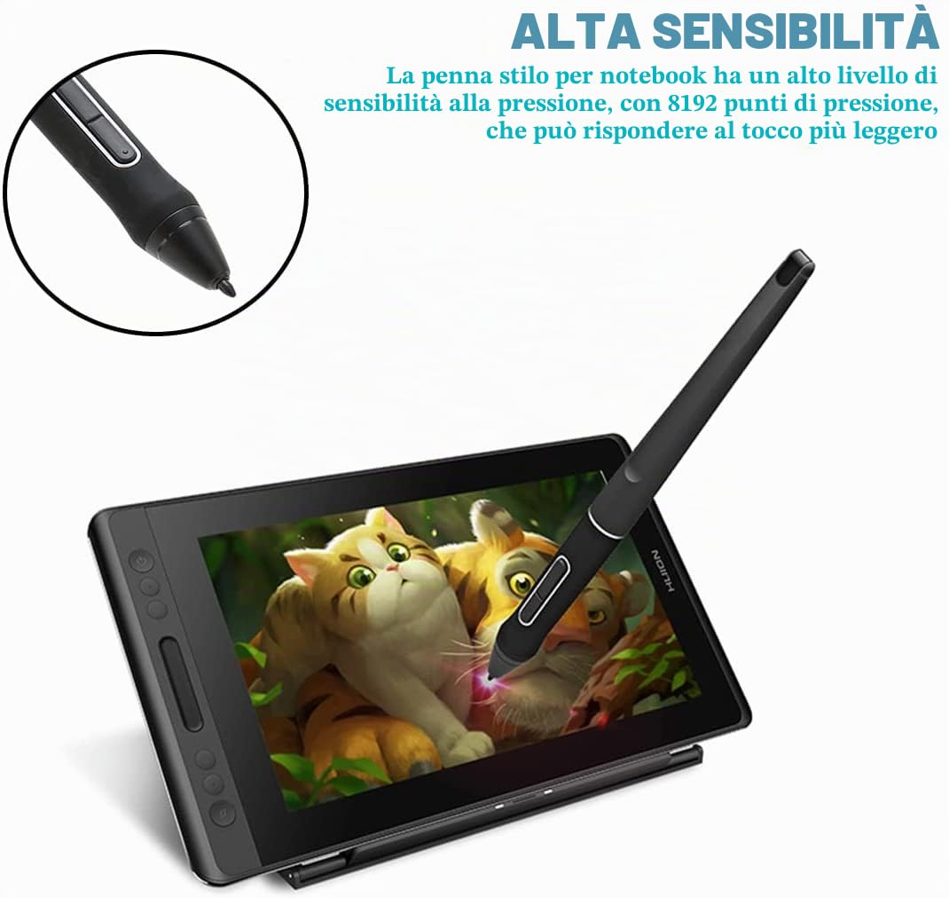 Penna Digitale Stilo per Touch Screen, Smart Pencil Stilo, PW507 Penna per Tavoletta Grafica Portatile 8192 Penna per Tablet Digitale Ad Alta Sensibilità di Livello Nero per Tablet Kamvas Pro 12