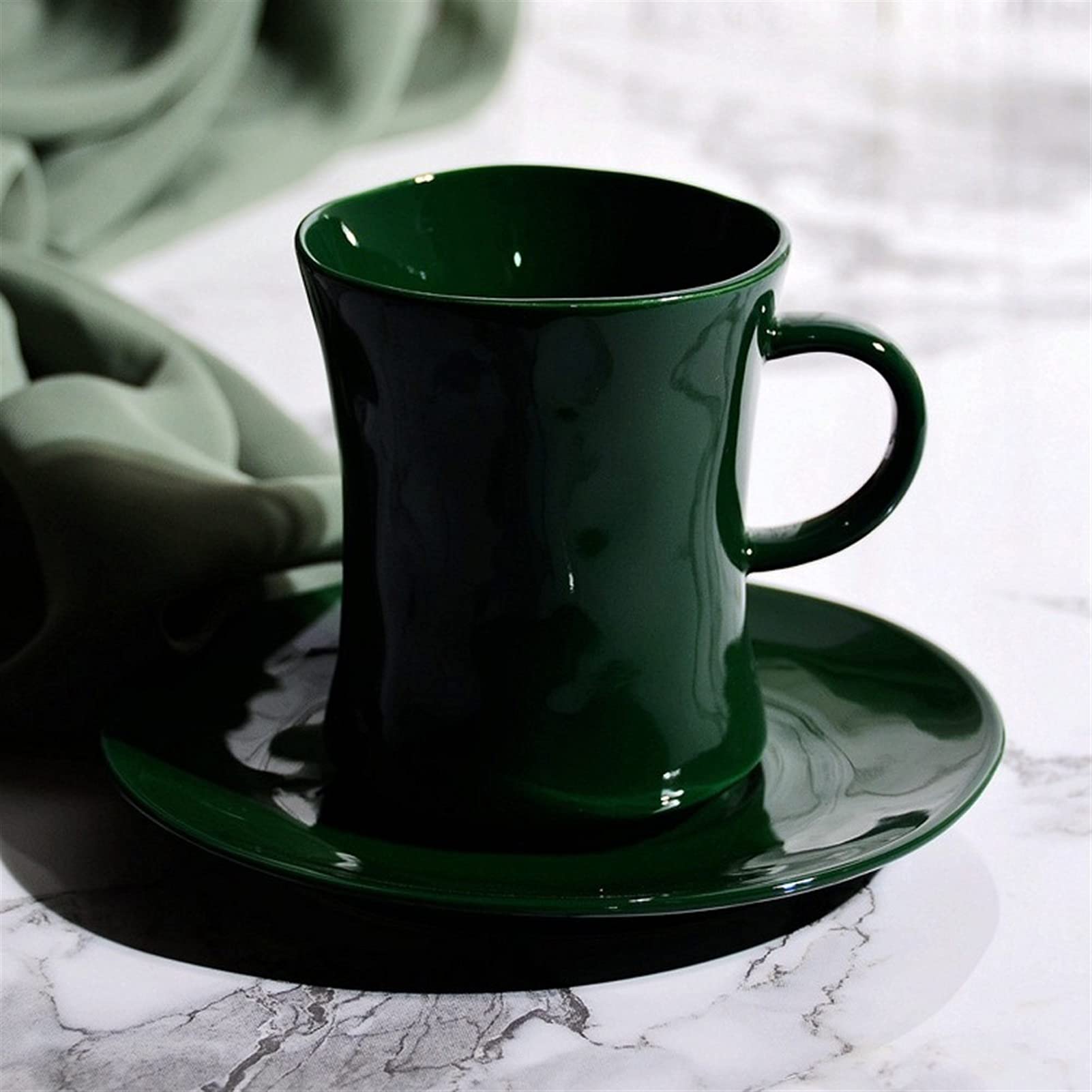 Juego de Taza y platillo de café de Porcelana, 320 ml (10,82 oz), Taza de Leche Verde, Taza de Coco con asa, Taza de té, Vasos para Bebidas, Vasos para Fiestas y Bebidas Calientes.