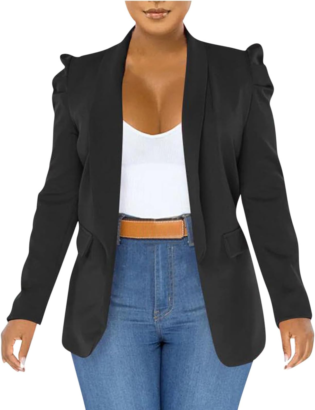 Women Long Sleeve Lapel Button Work Suit Draped Open Front Office Blazer Solid Color Knit Blazer Lightweight Jacket