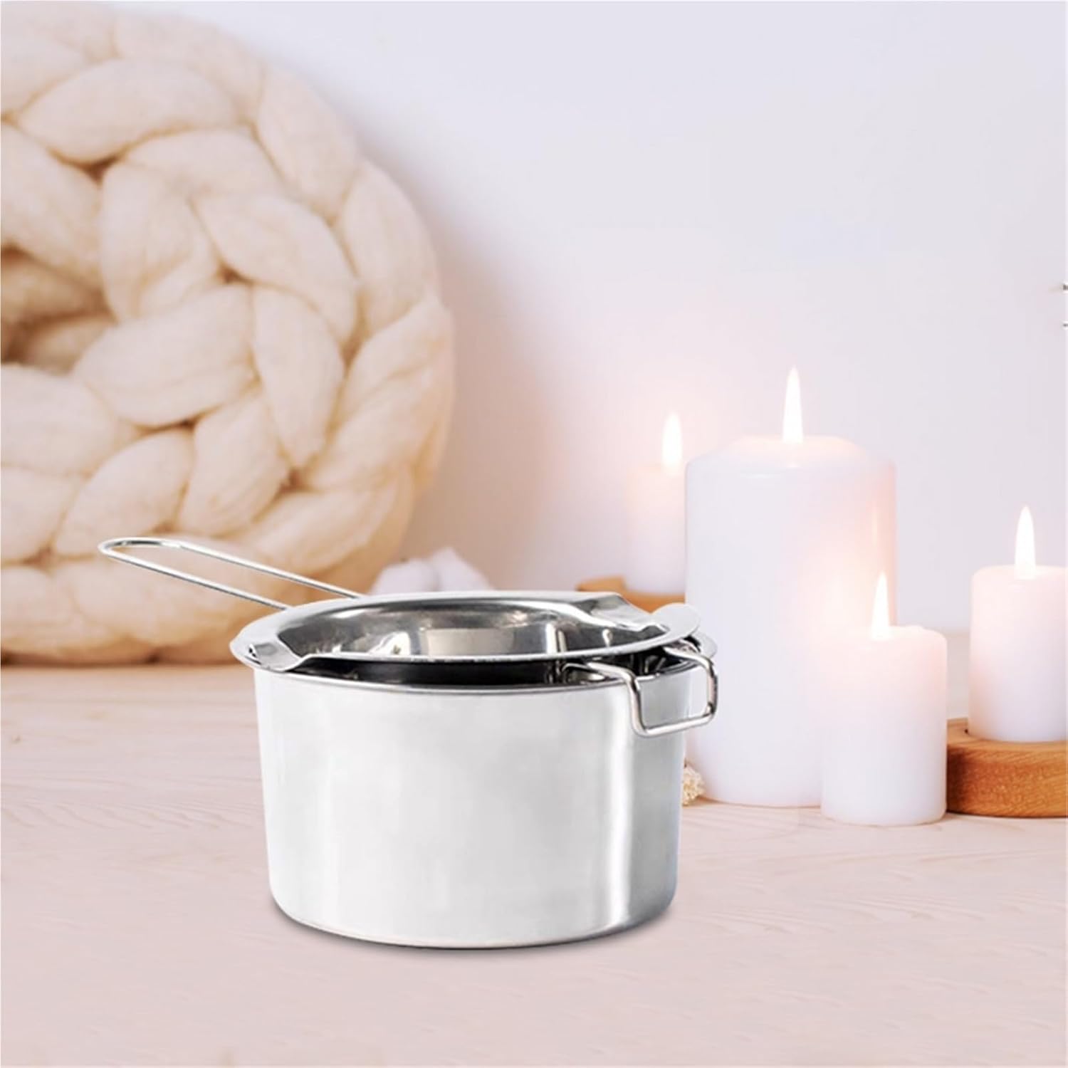 Stainless Steel Double Boiler Pot Melting Bowl 2Pcs Candle Wax Melting Pot Long Handled 400ml Bean Pan Stainless Steel Double Boiler
