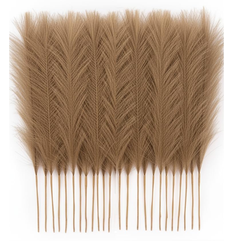 Image of Faux Pampas Grass - 24 Pcs Small Artificial Flowers for Living Room Home Office and Wedding Decoration (Brown)
