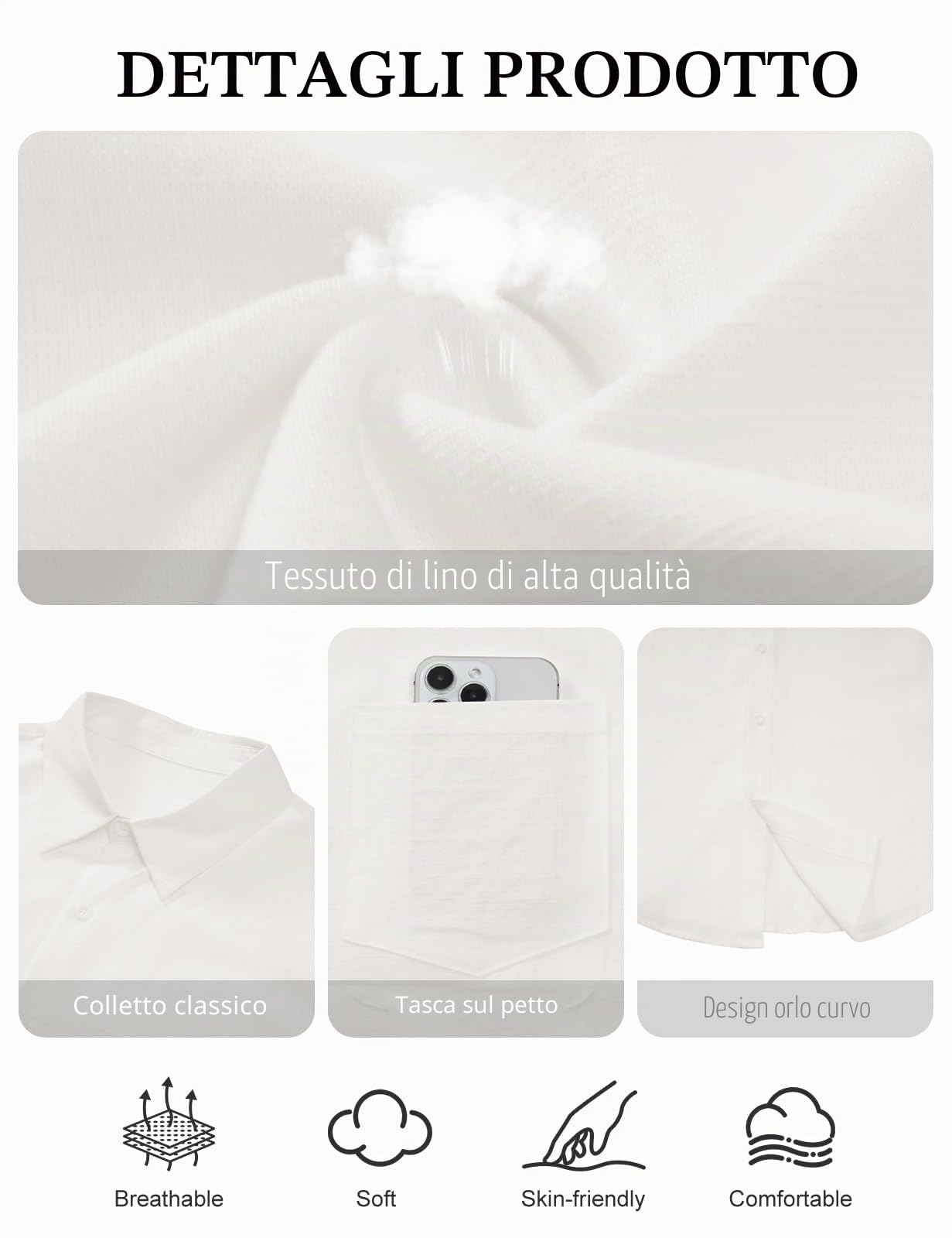 Xnova Camicia Uomo in Cotone e Lino Camicia Uomo Maniche Corte Estiva Regular Fit con Taschino la Spiaggia Camicie con Collo Button-Down Le Vacanze e Il Lavoro