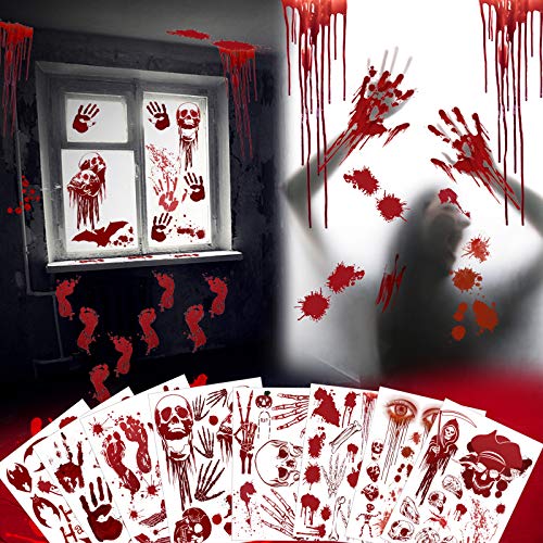 EPN Bloody Sticker 114PCS Halloween Party Decorations Stickers Bloody Hand/Footprints Bloodstains Clings Scary Zombie Halloween Party Indoor/Outdoor Halloween Floor Window Clings 8 Sheets