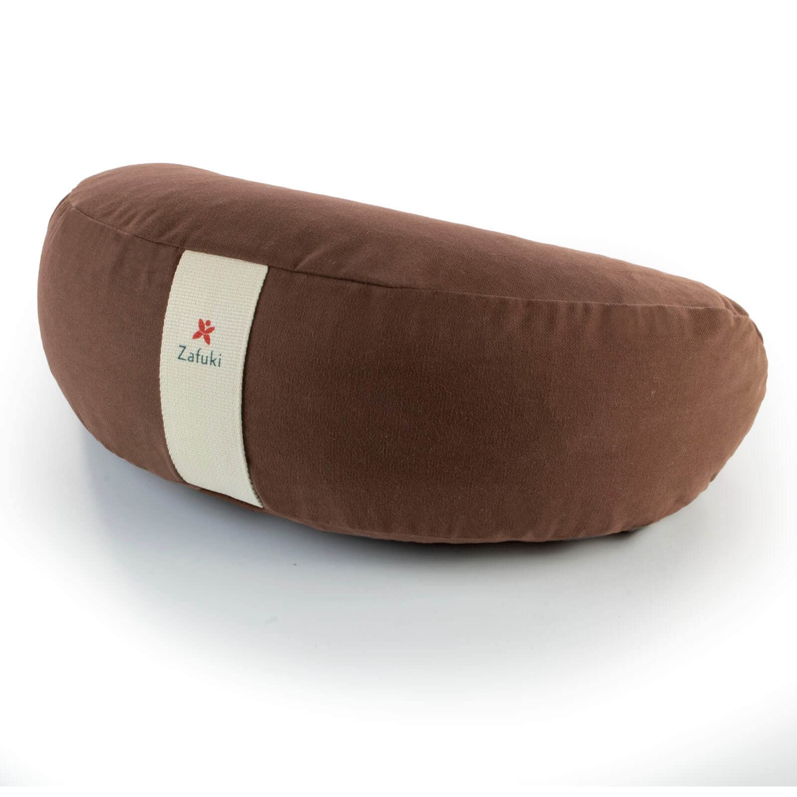 Zafu meditación media luna desenfundable, MARRÓN, cojín yoga, tejido 100% algodón, relleno cáscara espelta ecológica