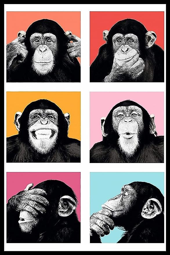 Durga Graphics -Chimps Funny Poster for Wall Decor (Laminated, 12x18 Inch, Multicolour)