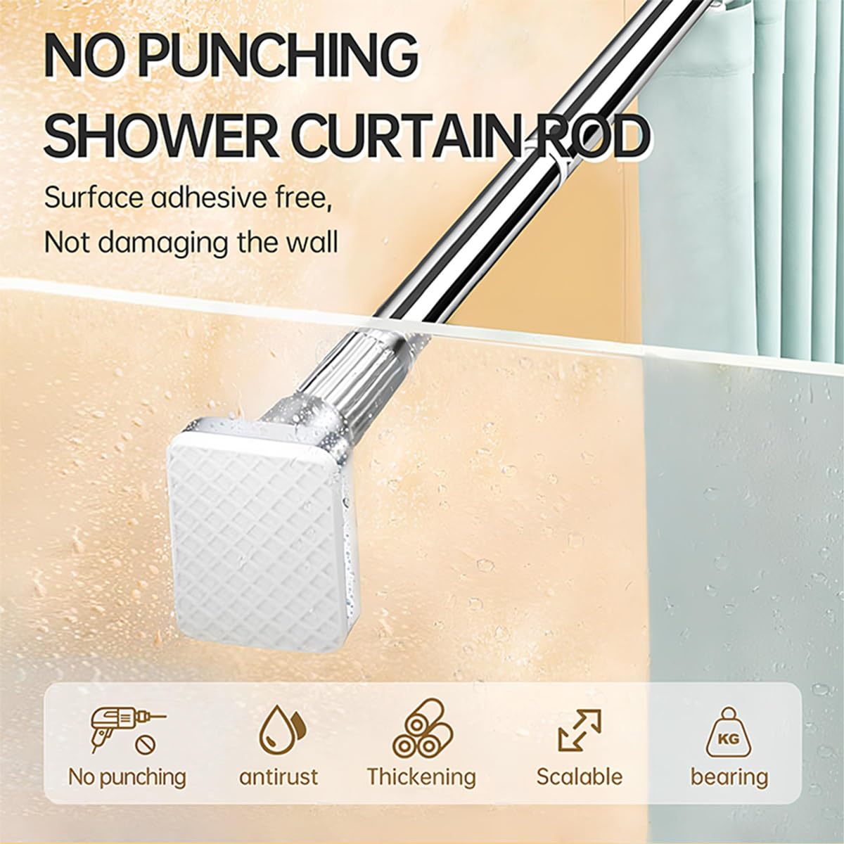 Bastoni per Tende a Pressione 40-500cm, Asta per Tenda Doccia in Acciaio Inossidabile per Bagno cucina e divisorio, Bastone per tenda da doccia estensibile senza trapano(Bianco,410-500cm)