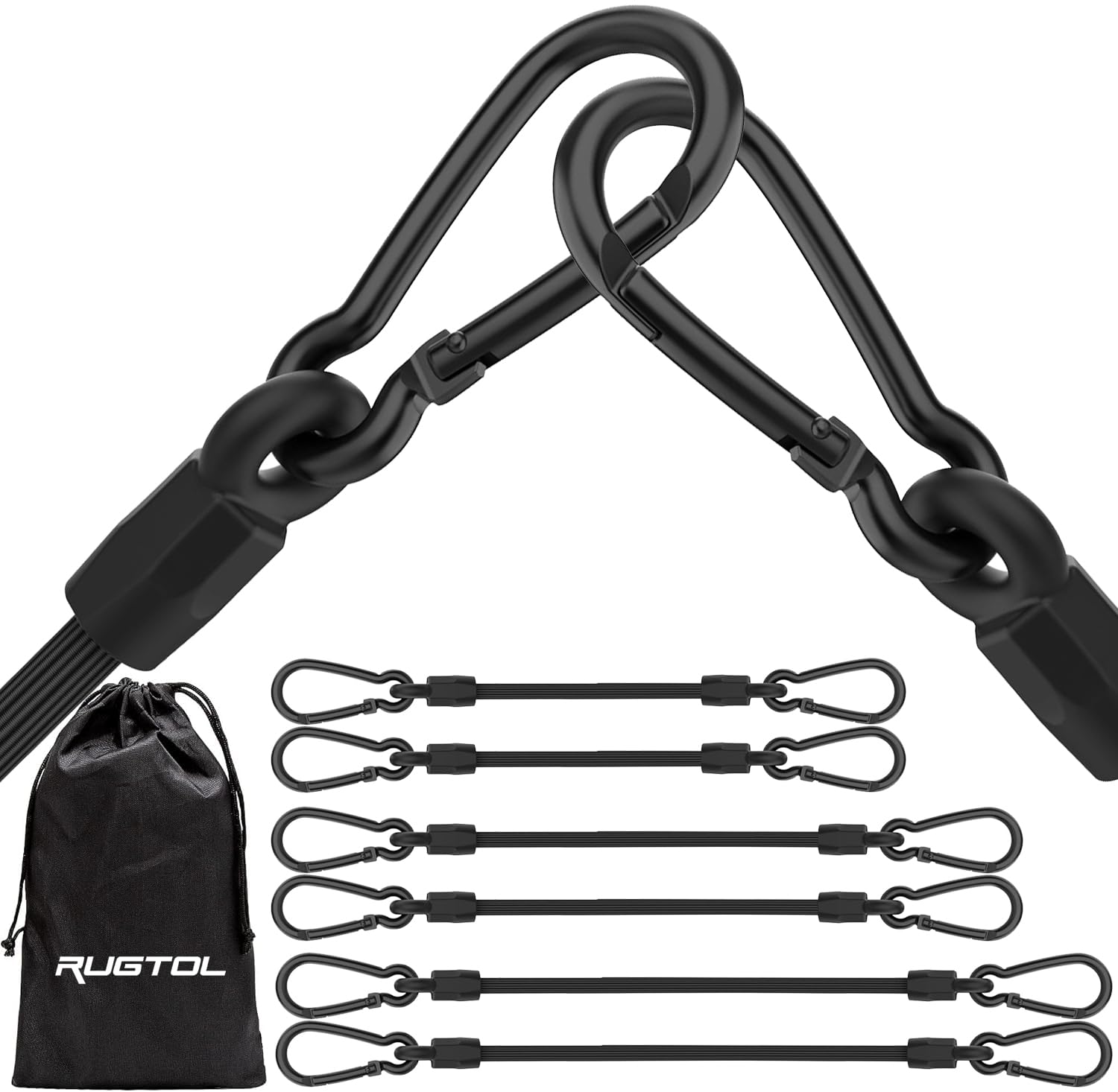 Bungee Cords with Carabiner Clips, 6 Pack Long Heavy Duty Outdoor Carabiner Black Bungee Cord Assorted Size 20cm, 40cm, 60cm, Extra Strong Bungee Straps with Carabiner Hooks for Tarpaulins, Tent, Car