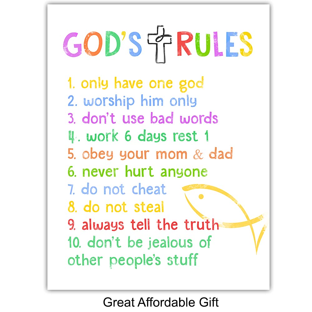 LARGE 11x14 Ten Commandments Wall Decor Psalm 91 Lords Prayer Wall Art Religious Wall