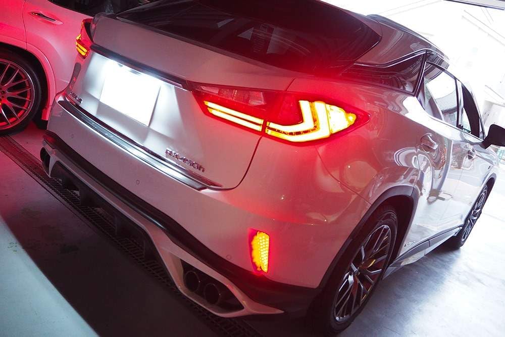 iJDMTOY Red Lens Full LED Lower Bumper Reflector Lights Compatible With Lexus 2015-2021 RX350 RX450h, Function as Tail, Brake & Rear Fog Lamps