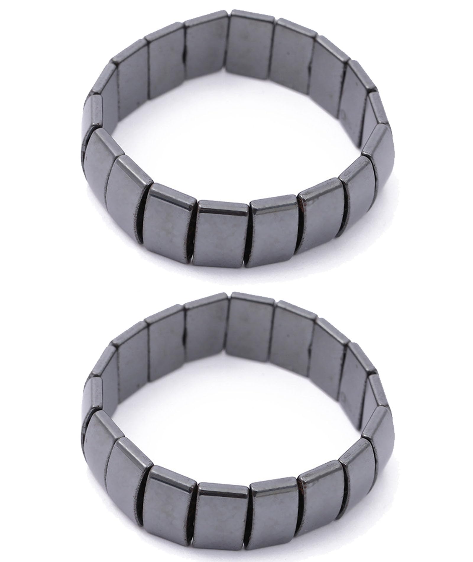 2PCS Hematite Bracelet, 2 Pack Elastic Black Stone Bracelets for Men and Women, Spiritual Energy Protection, Wealth Attraction, Stress Relief and Gifting for Prosperity