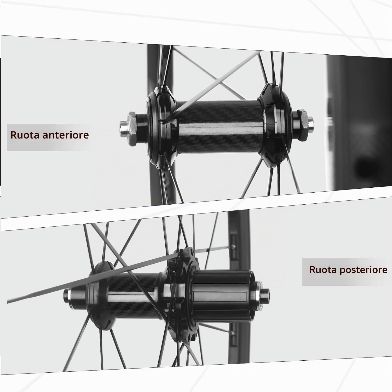 Ruote in Fibra di Carbonio per Bici da Corsa 700C Clincher Set di Ruote 50-45 Mm Superficie Opaca 28 Larghezza QR, Freno C/V, Compatibile HG con Pacchi Pignoni A 7/8/9/10/11/12 velocità