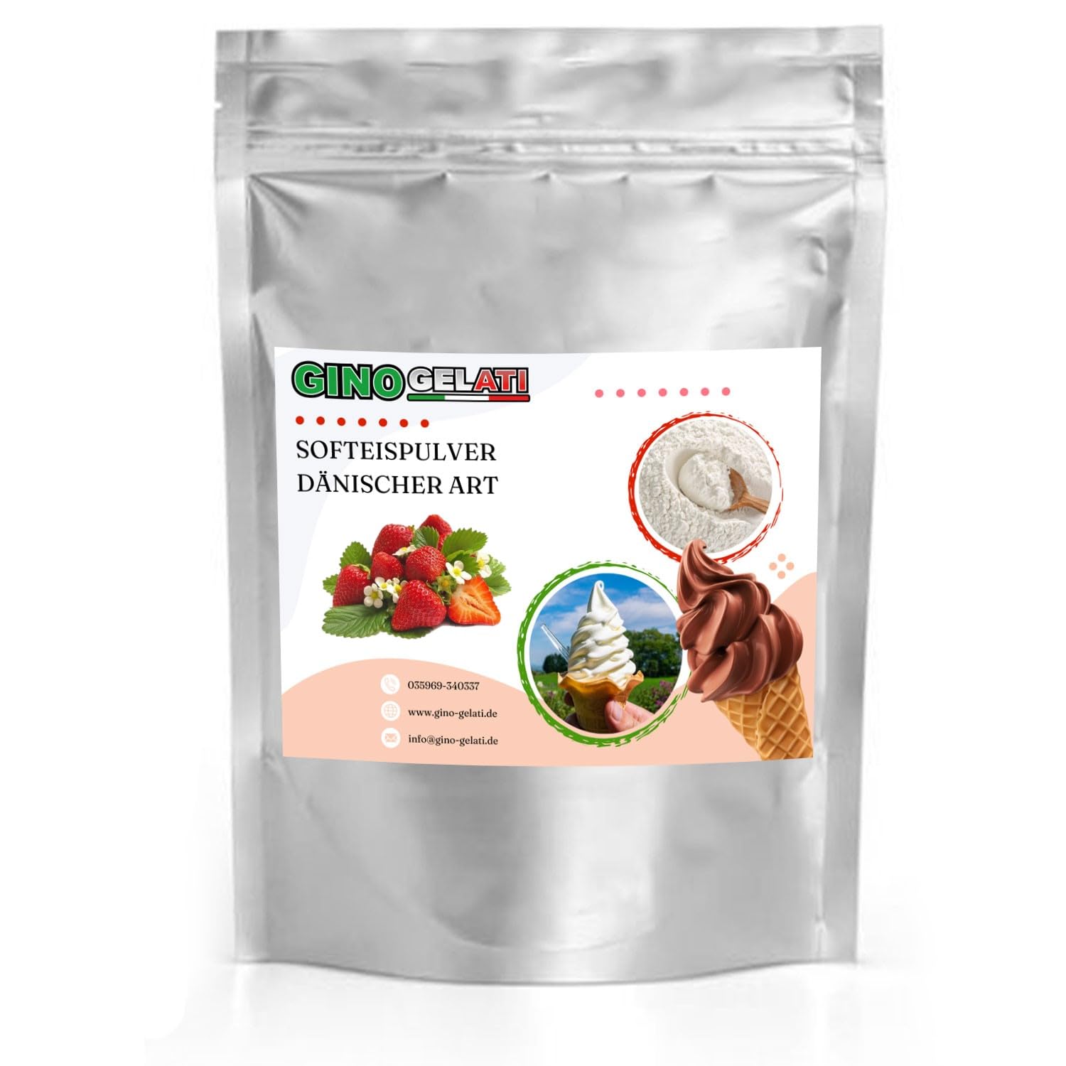 Gino Gelati Erdbeere Dänisches Softeis Pulver 10 Kg, fruchtiger Geschmack, verschiedene Geschmacksvarianten, schnell und einfach Zubereitet, Made in Germany, Eis selber machen
