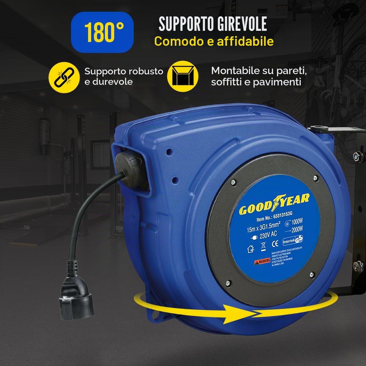 Goodyear Avvolgicavo automatico, 15 m, 3G1,5 mm² H07RN-F