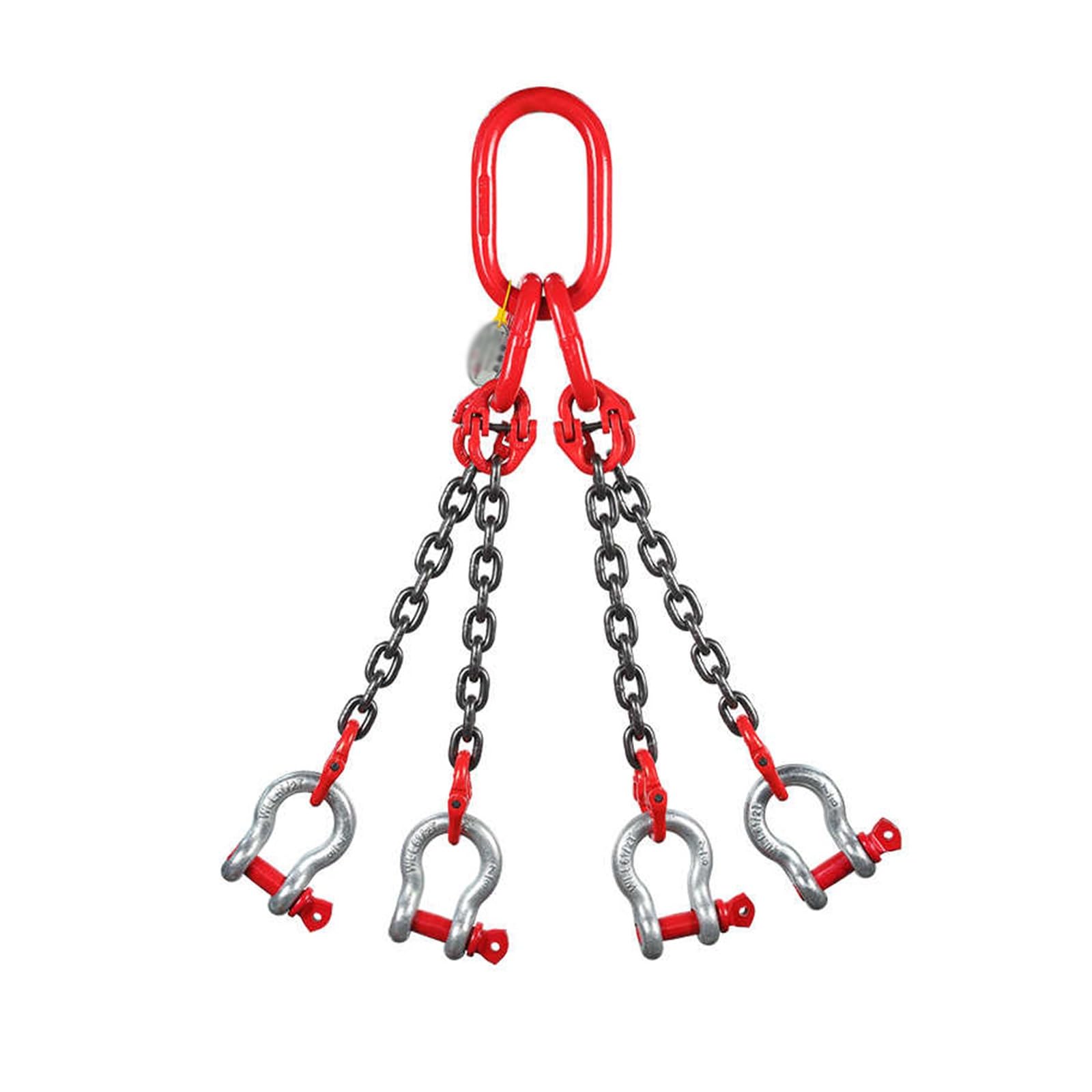 Motorhebekette aus hochfestem legiertem Stahl mit Schäkeln und Verriegelungsringen, geeignet für Hebe- und Hubvorgänge, robust, langlebig und zuverlässig.