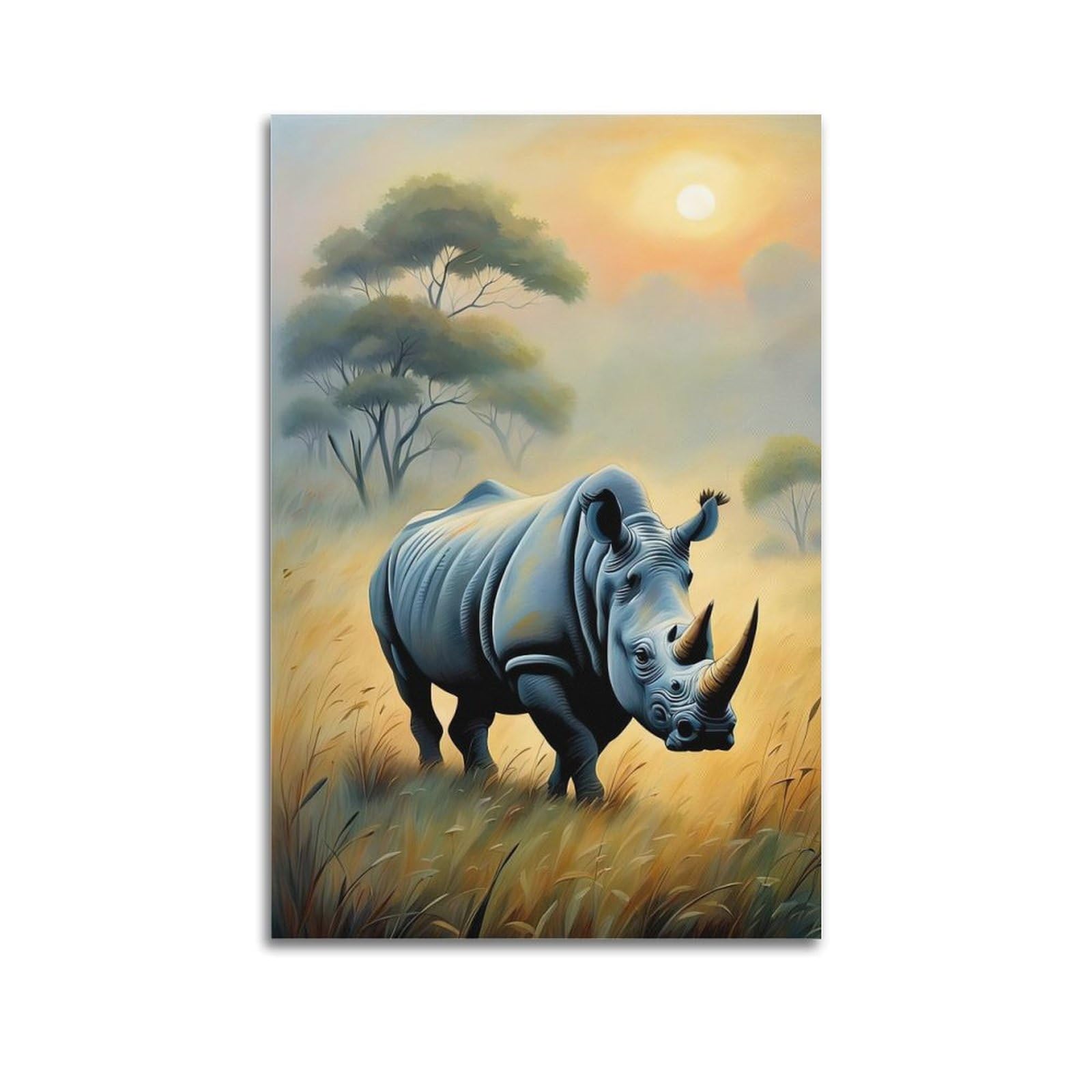 ZSZWHJ Animal Artwork Poster Rhinoceros in The Grasslands Poster Decorative Painting Canvas Wall Posters And Art Picture Print Modern Family Bedroom Decor Posters 20x30inch(50x75cm)
