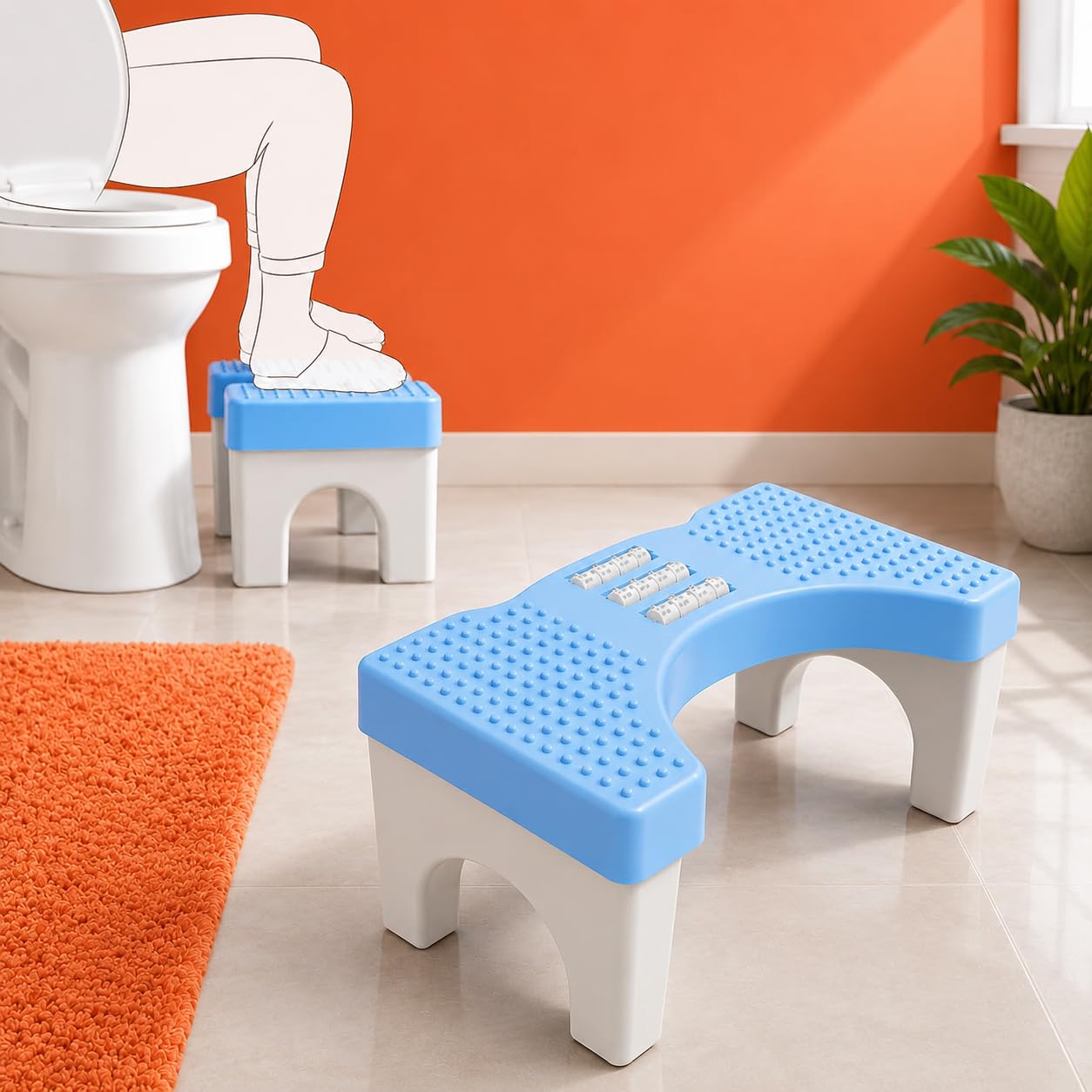 Foldable Toilet Step Stool with Massage Rollers | 16 Inch | Ergonomic Squat Stool, Non-Slip Bathroom Foot Rest for Adults & Kids | Blue-image-26