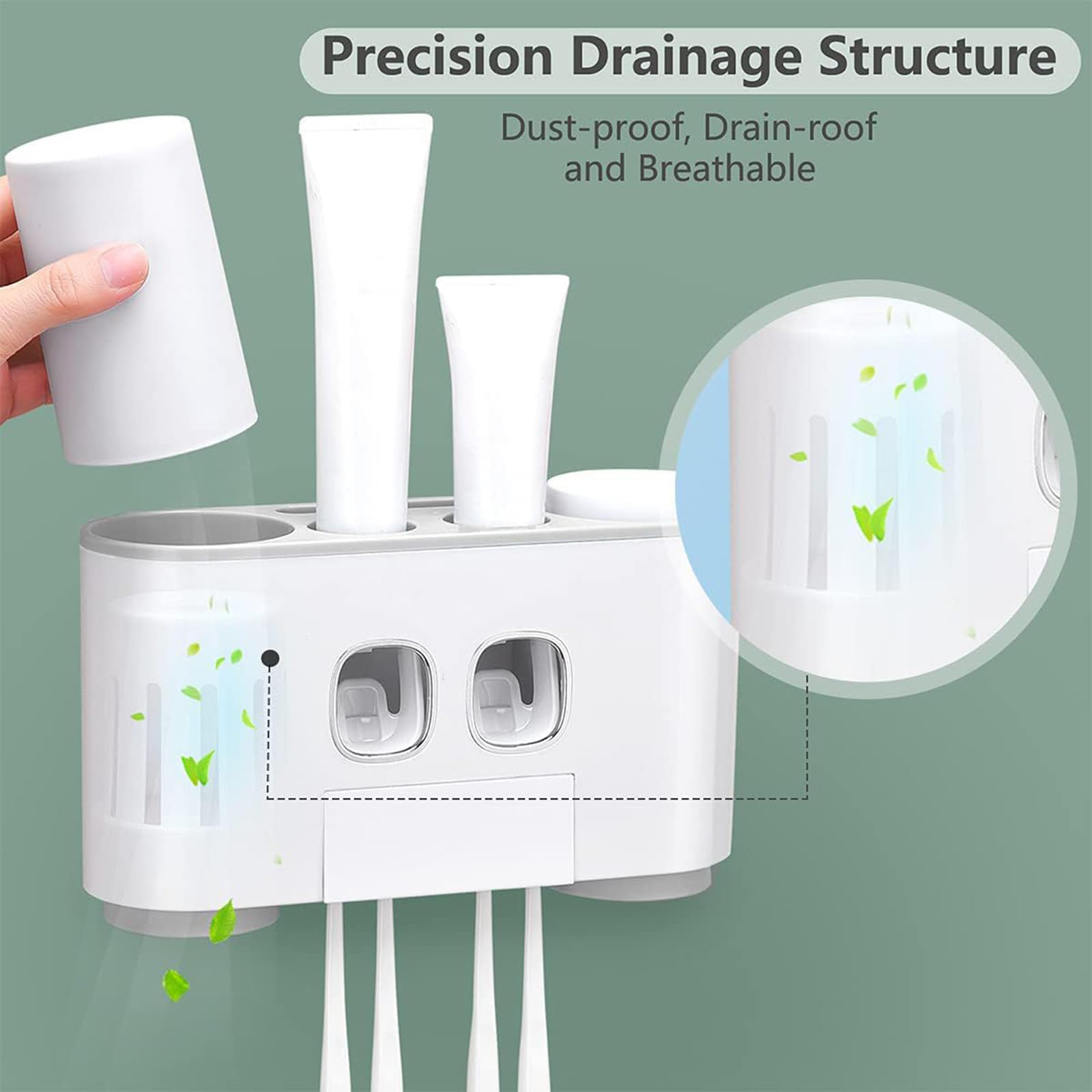 Soporte para Cepillo de Dientes, Montaje en Pared para baño con dispensador de Pasta de Dientes, exprimidor de Pasta de Dientes eléctrico automático de 4 Tazas,Blue
