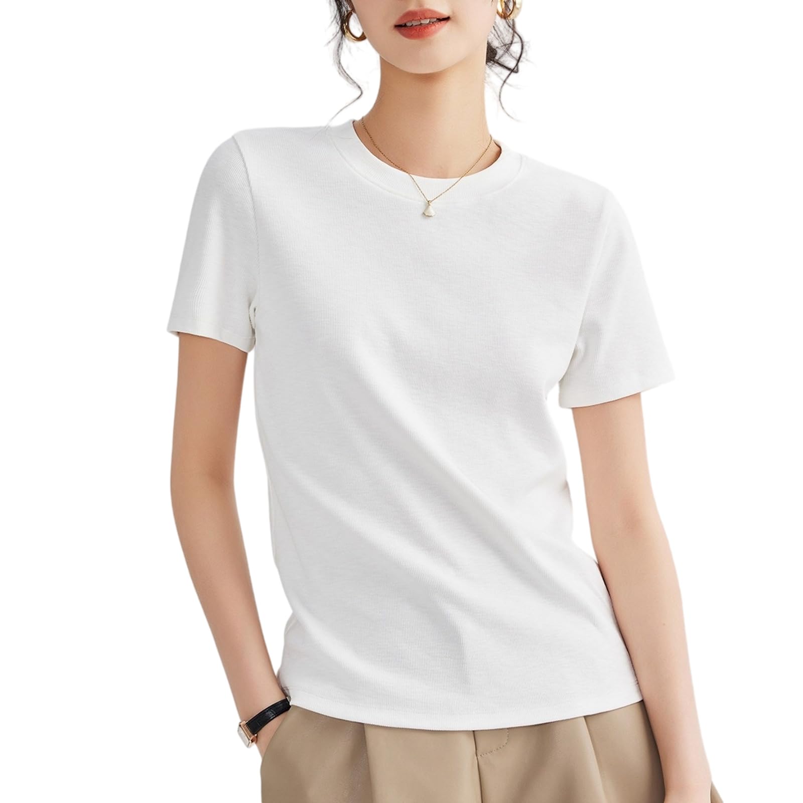 T-shirt da donna in cotone girocollo a maniche corte
