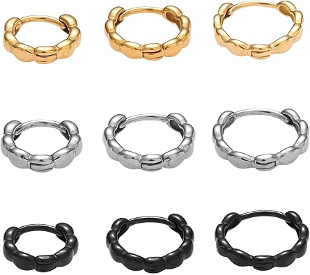 9 PCS Earring 316L Stainless Steel Piercing Jewelry Nose Ring Hoop Gold Siliver Black Set for Women
