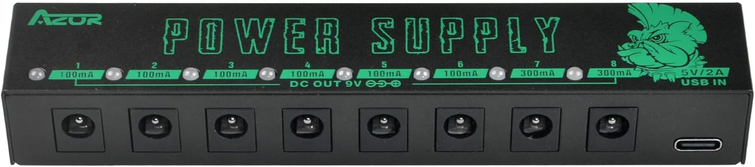 AZOR Guitar Pedal Power Supply for Effect Pedal, 8 Isolated DC Output for 9V Pedal, Super Mini
