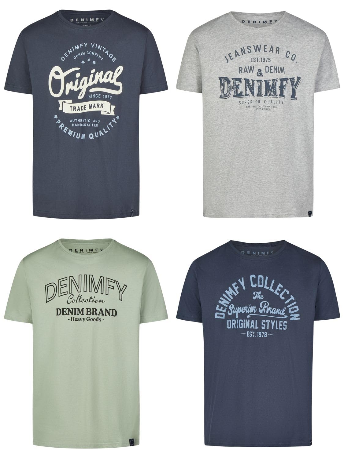 DENIMFY Tshirt Herren Baumwolle Regular Fit DFNuri 4er Pack Set Rundhals Kurzarm Sommer Tee Shirt Logoprint Schwarz Weiß Blau Grün Rot Grau S M L XL XXL 3XL 4XL 5XL