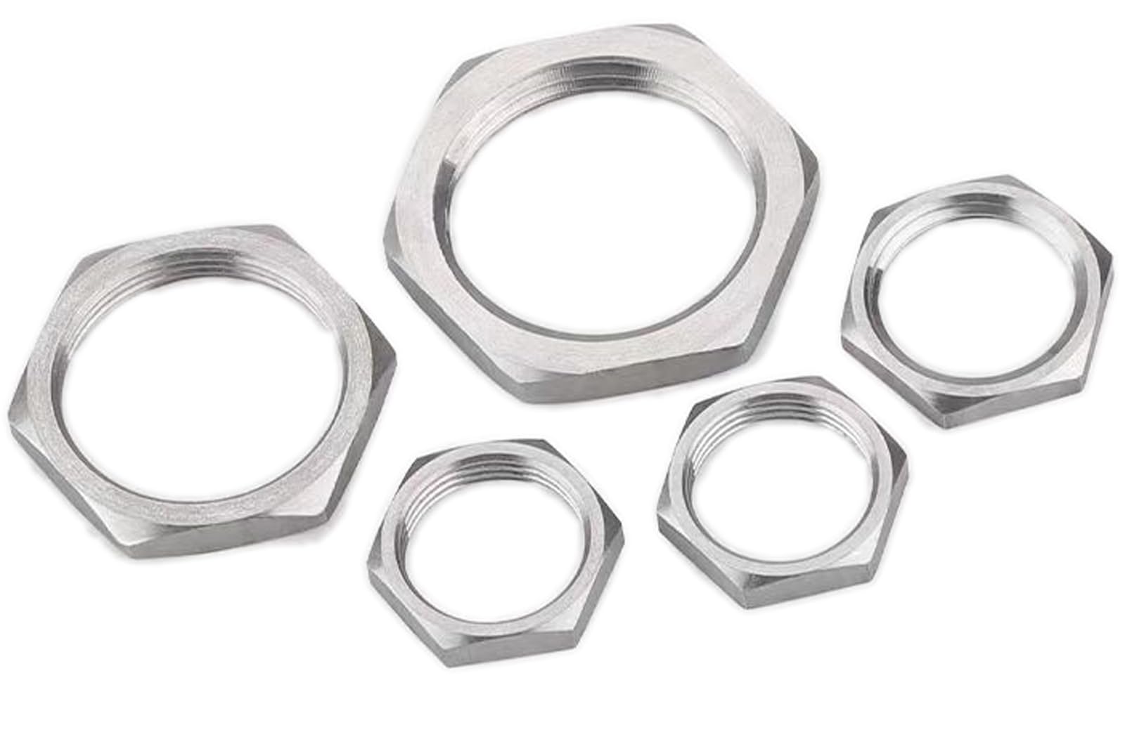 Tuercas hexagonales finas, Tuercas de seguridad finas hexagonales métricas, acero inoxidable 304, varios tamaños, color plateado, paquete 10
