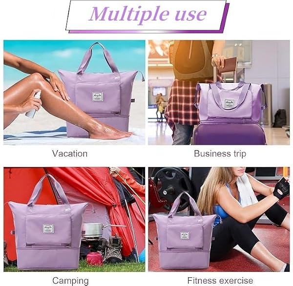 Large Capacity Expandable Travel Duffel Bag, Waterproof Foldable Sports Shoulder Bag, Portable Luggage Carry Bag for Travel, Gym, Overnight, Shopping, Weekends, Camping (Purple) by PopocolaLee - Image 5