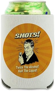 Shots Twice the Alcohol Half Liquid Funny Humor Can Cooler - Drink Sleeve Hugger Collapsible Insulator - Beverage Insulated Holder