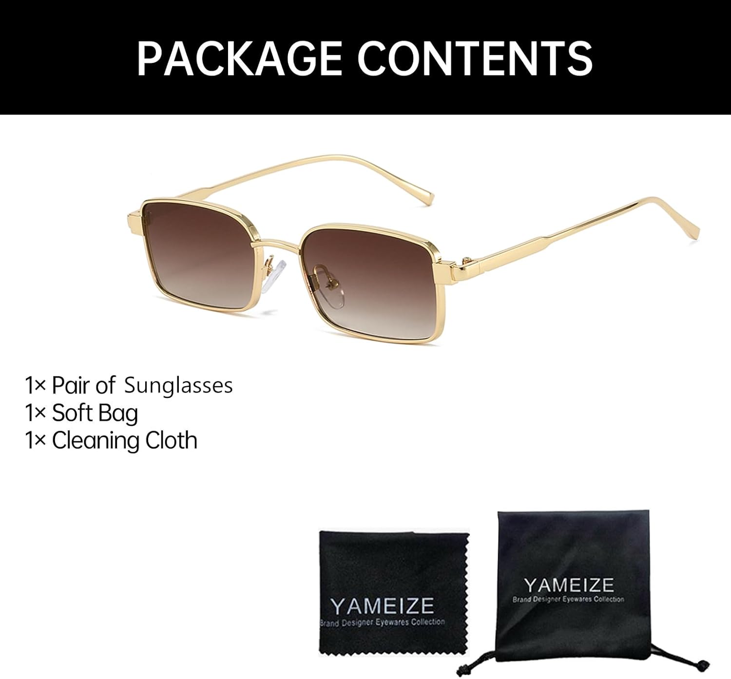 YAMEIZE Retro Small Gold Rectangle Sunglasses Women Men Narrow Square Metallic Sunglasses Vintage 90s Metal Frame - Image 5
