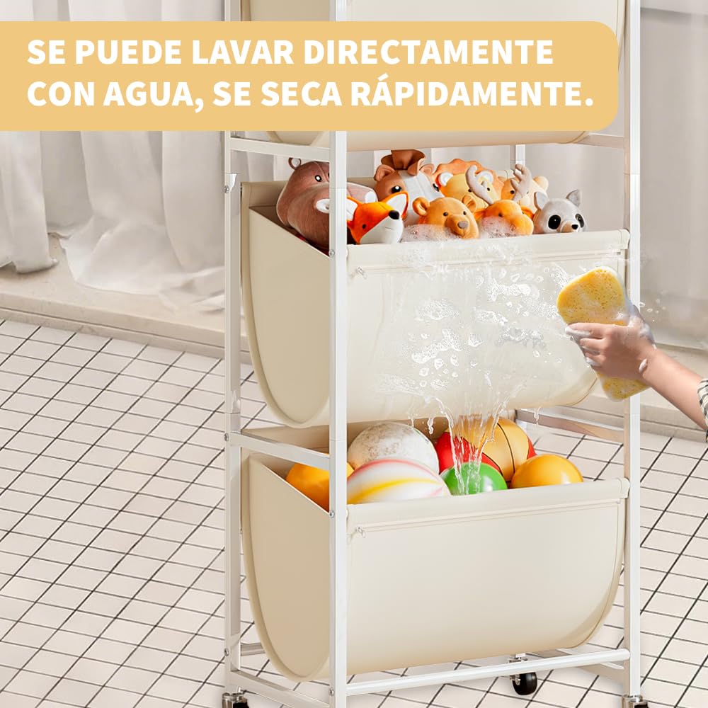 Cesto per biancheria sporca con ruote, organizer per la biancheria a 3 livelli con 3 sacchetti in tessuto rimovibili, classificatore per vestiti da 120 l, scaffale verticale salvaspazio per bagno
