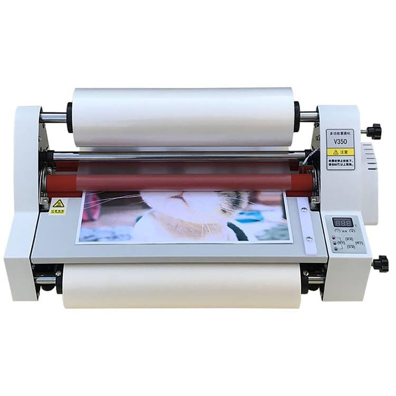 Macchina plastificatrice da 350 mm, macchina plastificatrice a rulli caldi e freddi, plastificatrice termica monofacciale e bifacciale, velocità di 1,1 m/min, for carta, cartone, impiallacciatura di l