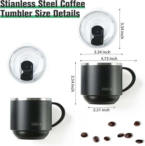 Miniatura 2 de BEIDIOM DUIERA - Taza de café de viaje de 12 onzas, vaso aislado de acero inoxidable Protable para agua con tapa y asa, taza de café pequeña, para