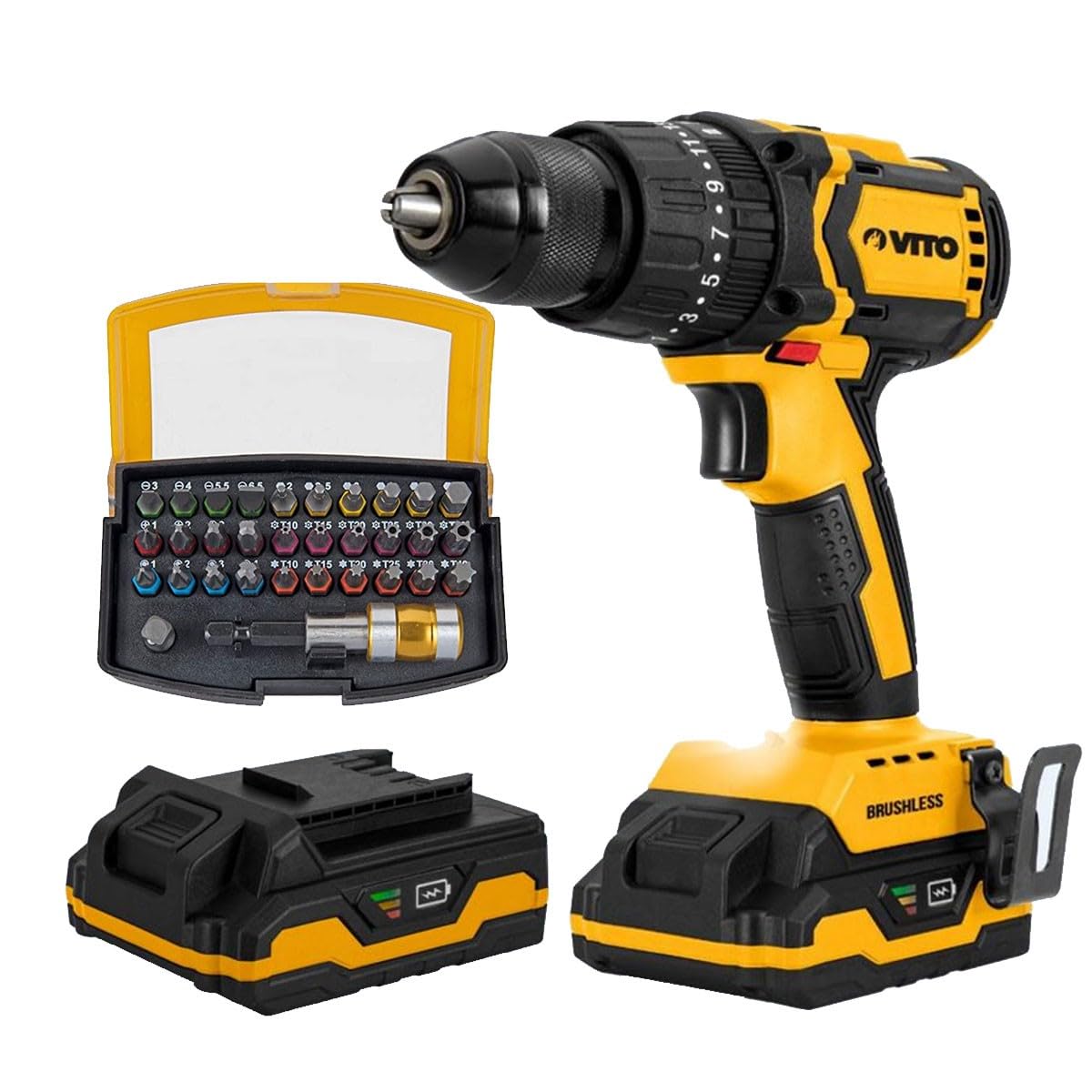 Trapano Avvitatore A Batteria 20V, 45 Nm, 2 Batterie 2.0Ah, Luce LED - TEENO Con Valigetta