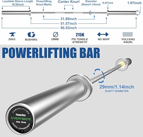 Miniatura 2 de EVERYMATE Barra de levantamiento de pesas multifunción de 7 pies para levantamiento de pesas, 1.142 in de diámetro, capacidad de peso de 1500