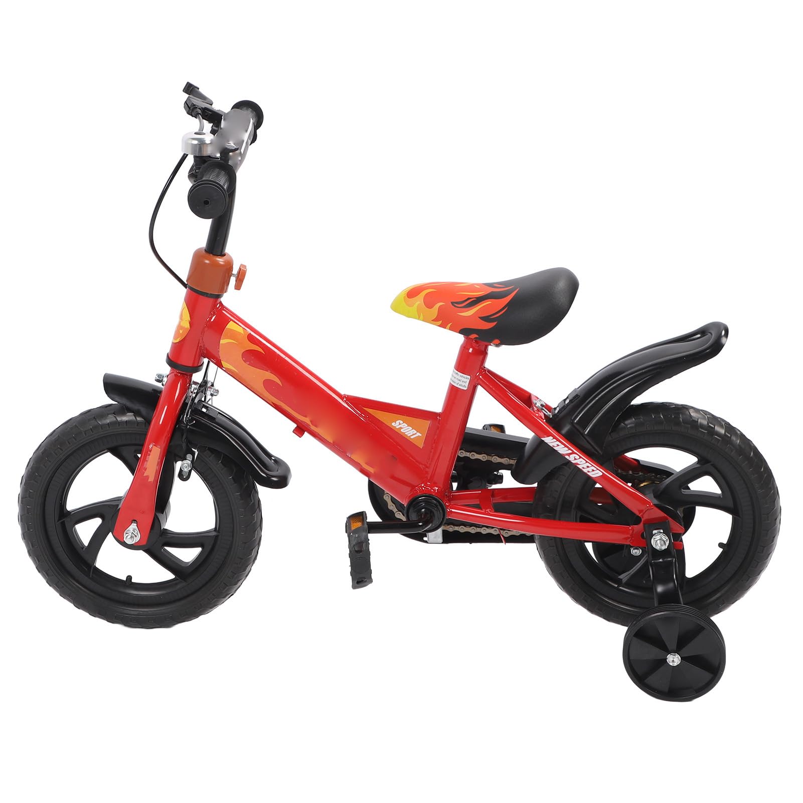Kids Bike, 12 Inch with High Carbon Steel Frame Raised Handlebar Breathable Cushion Stabilized Training Wheels