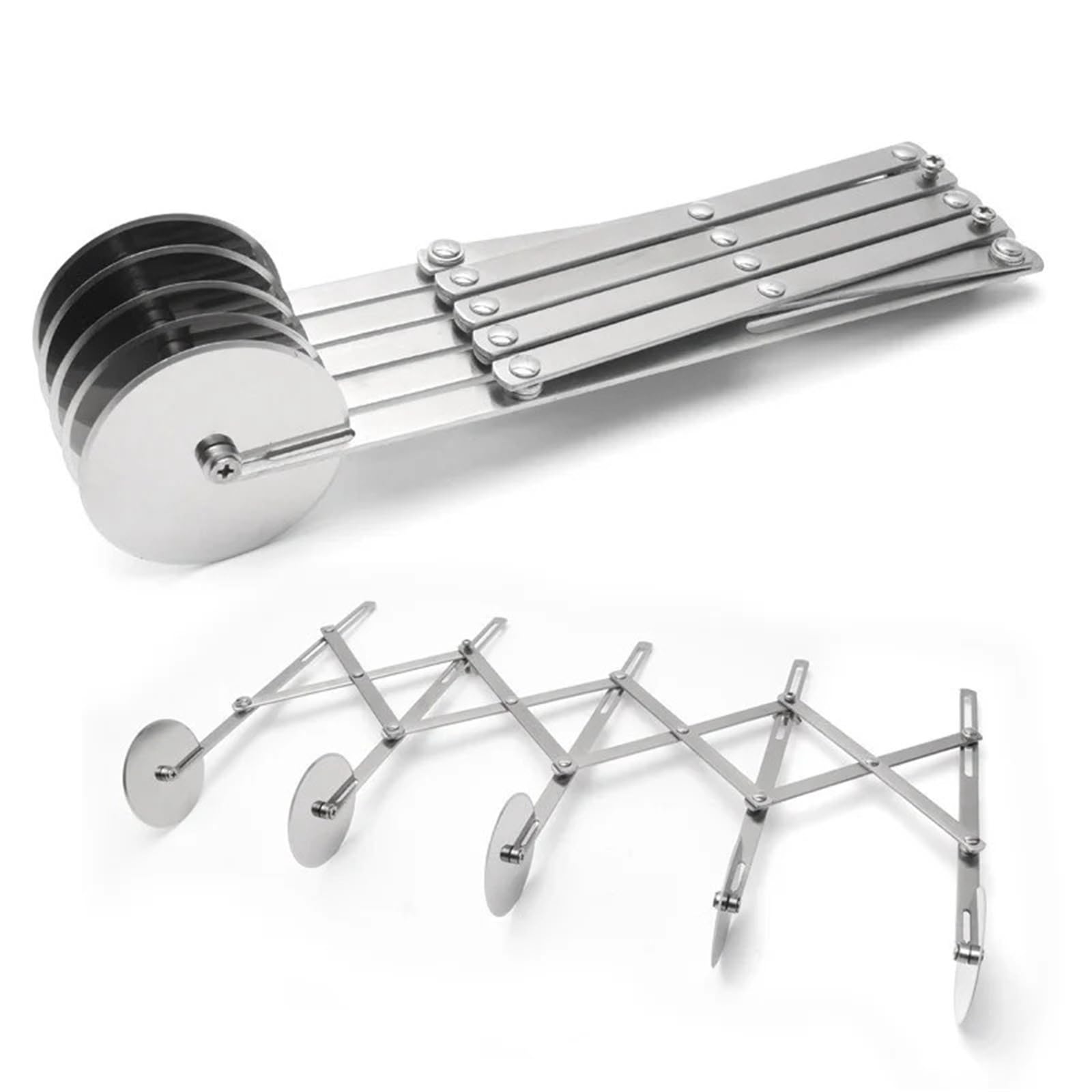 Cortador de masa de acero inoxidable con ruedas múltiples | Cuchilla flexible for hornear pizzas, fideos y pasteles(5 Rounds)