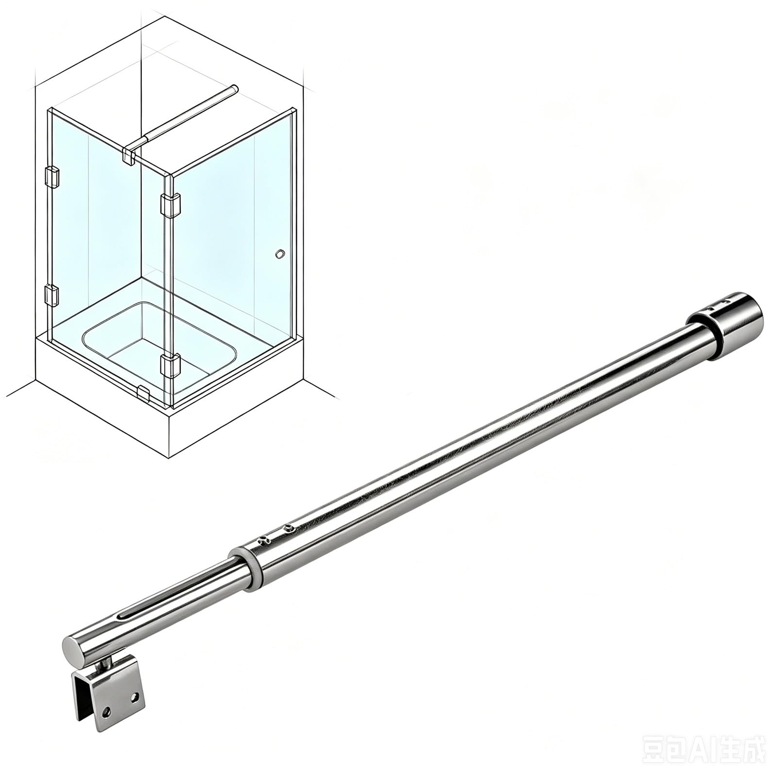 Dailify Dia 19Mm Shower Screen Support Bar Adjustable Shower Support Bar Wall To Glass, Telescopic Bathroom Glass Brackets For 8 - 12 Mm Thick, Wet Room Shower Screen Brace Arm(,L 30-50Cm/11.8-19.6")