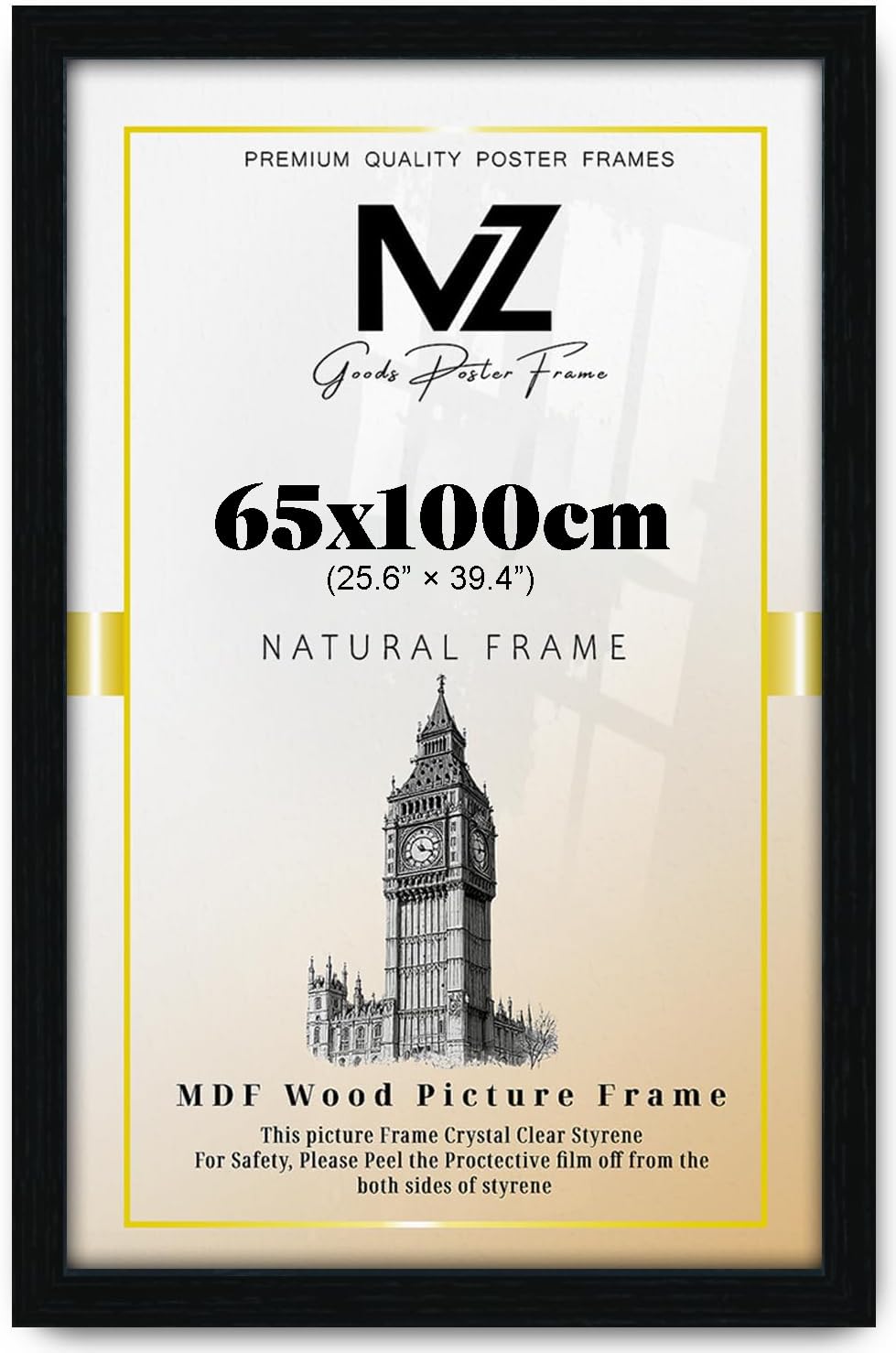 MZ GOODS Extra Large 65x100 cm Poster Frame – Sleek Black Finish Engineered wood with Perspex – Ideal for Prints, Artwork & Photos,Posters, Certificates (25.6x39.4 in) – 650 x 1000 mm-(Black)